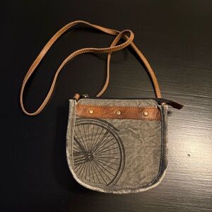 Mona B bicycle Stylish Gray and Brown Crossbody Bag canvas, leather